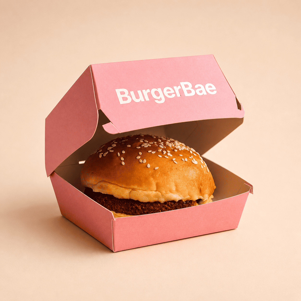 Burger clamshell packaging with logo printed on the lid for a smash-burger restaurant brand