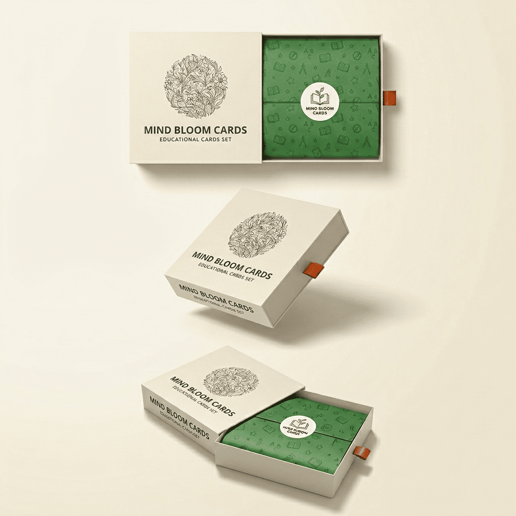 Flash card boxes for an Australian educational publisher with two-piece lid-and-base construction